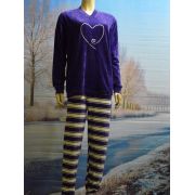 Lunatex meisjes pyjama velours 'hart' paars/grof streep broek